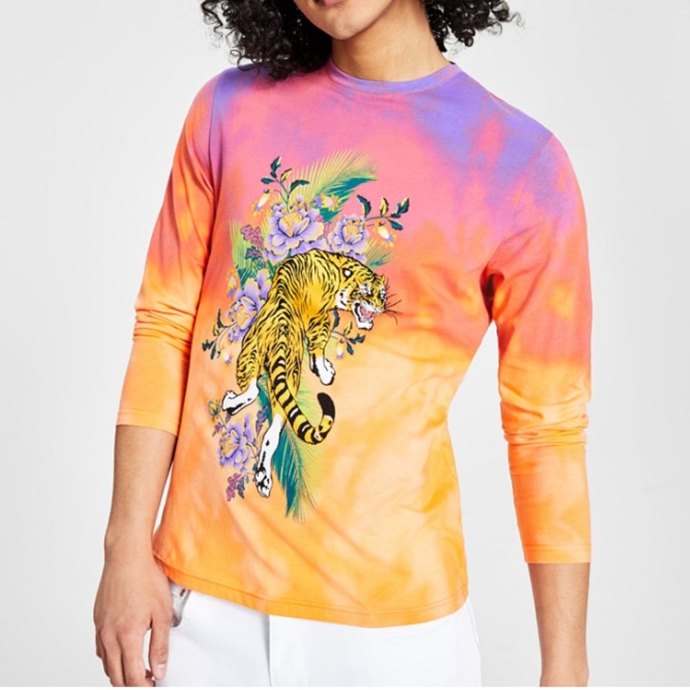 INC International Concepts Men's or Unisex Ombre Tiger-Print Long Sleeve Shirt